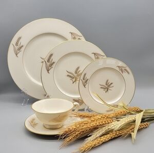 Mid Century Modern Dinnerware Set - Vintage Lenox Harvest Wheat Gold
